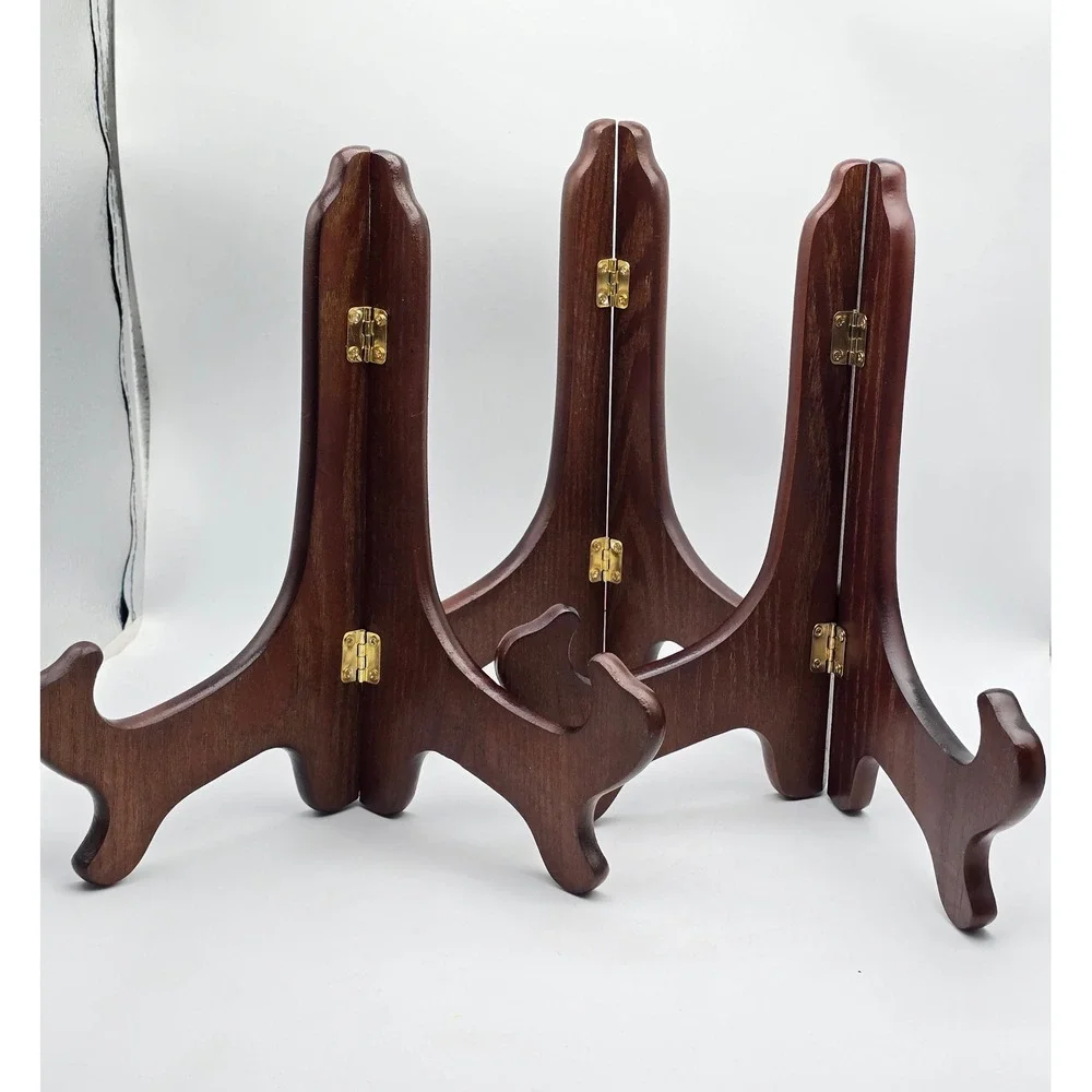 Vintage Dark Wood Folding Plate Book Display Stands Set of 3 9.5 Inch Easels
